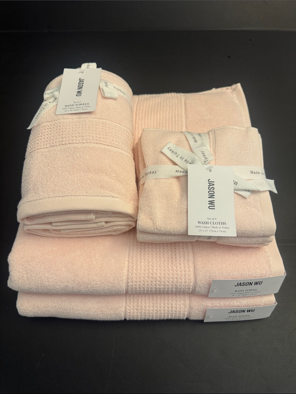 8pc JASON WU Luxury 100% Cotton Bath Towel Set - Made in Turkey - Light Pink
